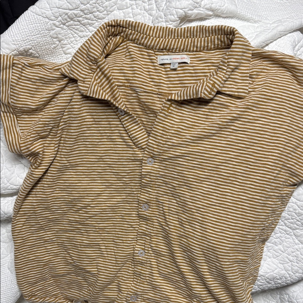 Striped Button-Down Shirt - Mustard/White by Cotton Emporium